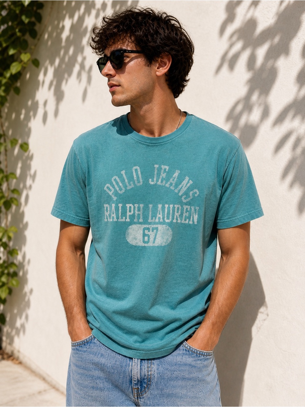 Ralph Lauren Polo Jeans Teal T-Shirt Men’s Medium Faded Logo